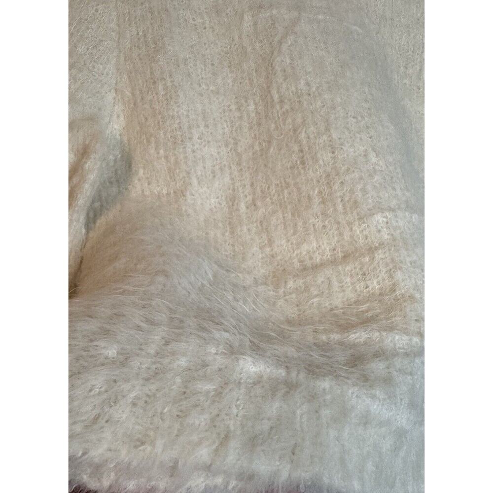 Frame Ribbed Alpaca Blend Fuzzy Sweater Cropped Small Off White Peru - Picture 6 of 6